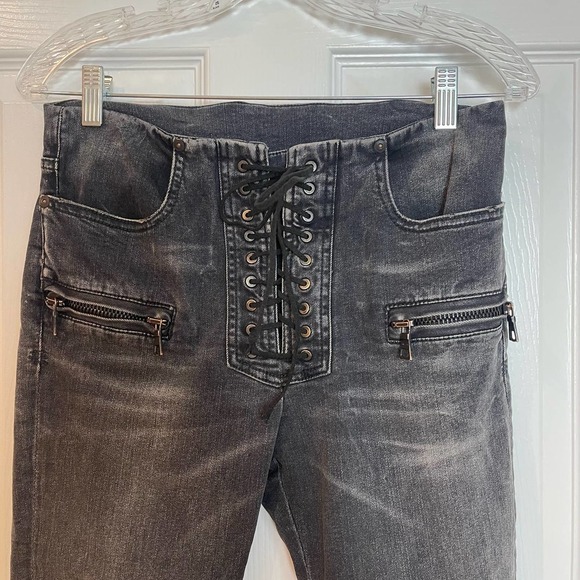 Unravel Project High Rise Lace Up Skinny Jeans in Black Women's Size 26 - Picture 12 of 13